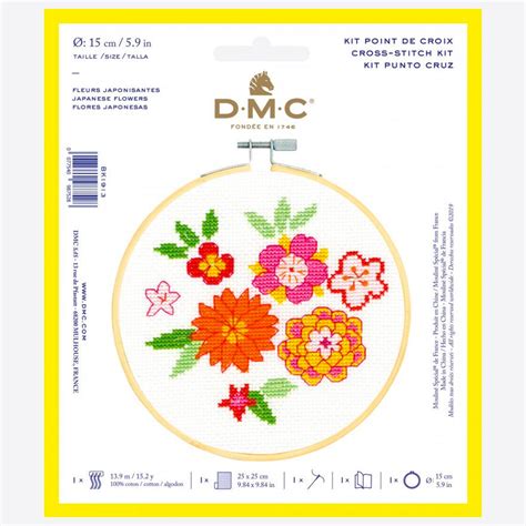 DMC Cross Stitch Kit - Japanese Flowers - Stitched Modern