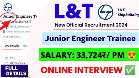 L T New Recruitment Junior Engineer Trainee Freshers