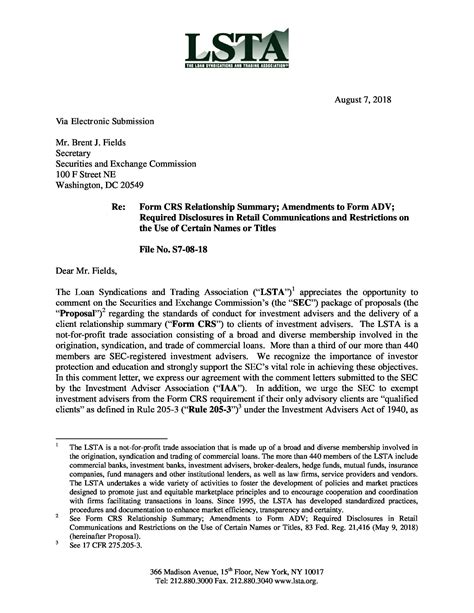 Comment Letter On SEC Fiduciary Standard Proposal LSTA