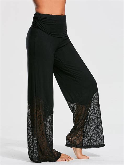 Palazzo Pants With Lace And Flounce Insert Black S In Pants Online