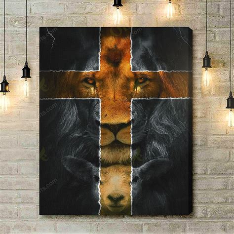 Housewarming Ts Christian Decor Amazing Jesus Lion And Lamb Canvas Print Wall Art Home