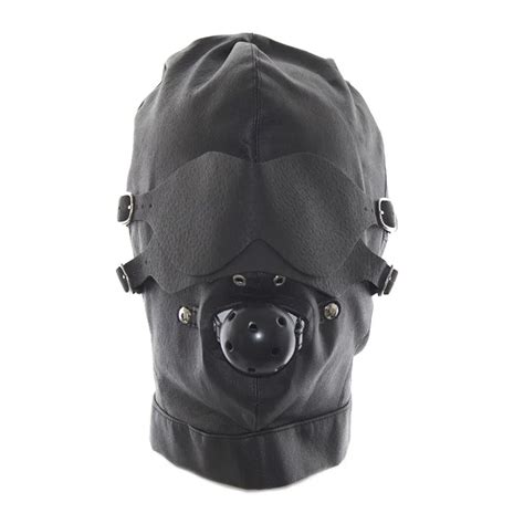 Newest Leather Bdsm Bondage Hood Mask Eyepatch Open Mouth Gag Headgear