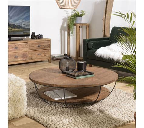 Alida Table Basse Coque Ronde 120x120cm Double Plateau Teck Recyclé