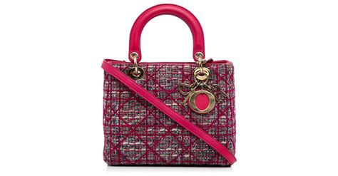 Dior Tweed Moyen Rose Cannage Lady Dior Tissu Ref Joli Closet