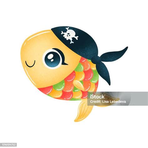 Poissons Mignons De Pirate De Dessin Animé Disolement Sur Le Fond Blanc