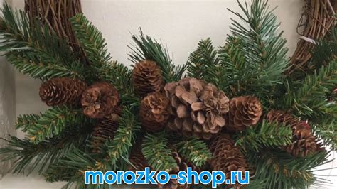 Декоративный ВЕНОК из ротанга и хвои с шишками, хвоя - PVC, 41 см ...