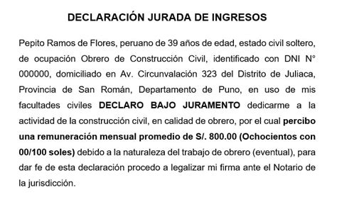 Modelo De DeclaraciÓn Jurada De Ingresos Abogado En Juliaca