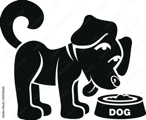 Black and White Cartoon Illustration Vector of a Puppy Dog Eating from ...