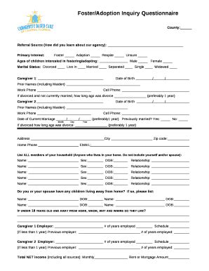 Foster Adoption Inquiry Questionnaire Doc Template PdfFiller