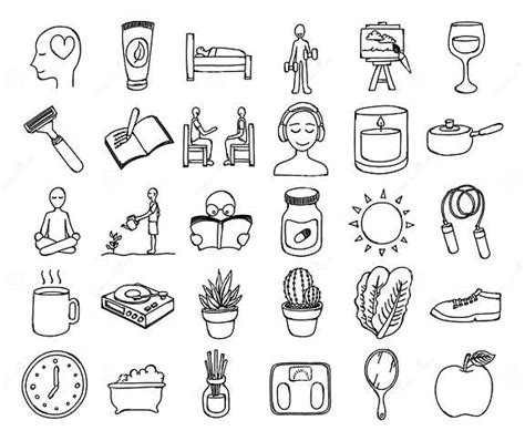 Healthy Lifestyle Doodle Vector Icon Set Drawing Sketch Illustration