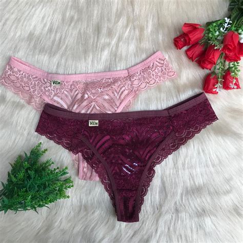 Lingeries Sexys Kit 5 Calcinhas Plus Size ViDa Lingerie Tanga Fio Sexy Lisa Em Renda Sensual