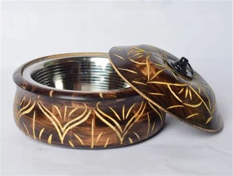 BRAC Wooden Hot Pot Chapati Box Roti Dabba Serving Casseroles Black SS At Rs