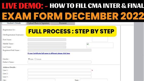 Live Demo How To Fill Cma Inter Cma Final December Exam Form