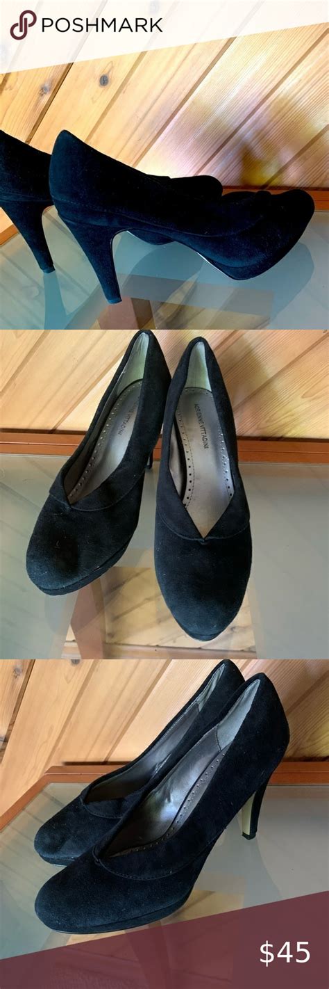 Adrianne Vittadini Platform Heeled Shoe In Black Suede Platform Shoes