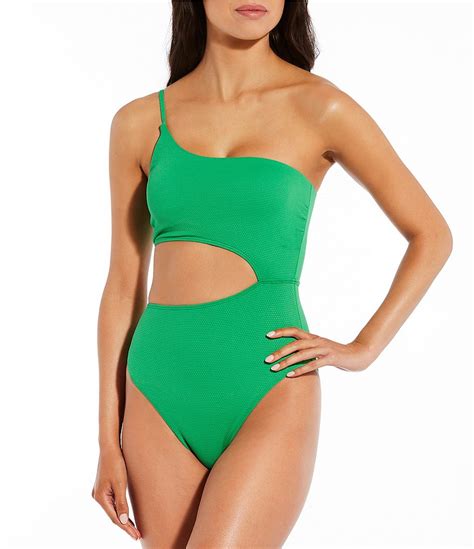 Gianni Bini Solid Textured Pique One Shoulder Cut Out One Piece Swimsuit Dillard S