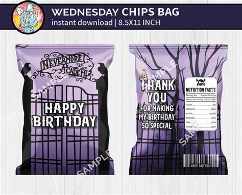 Gothic Wednesday Addams Chips Bag Nevermore Party Favor Etsy Uk