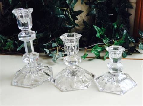 Beautiful Set 3 Crystal Glass Candlestick Holder With Hexagon Bases Ebay