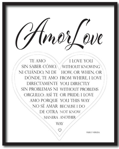 Amor Love Poem by Pablo Neruda in English and Spanish Inglés Y Etsy