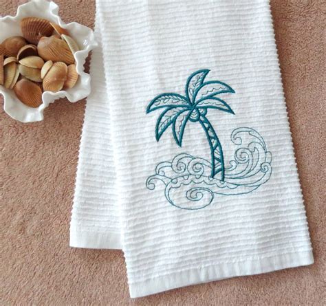 Palm Tree Hand Towel Beachy Kitchen Towel Embroidered Towel Beach