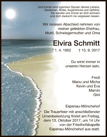 Traueranzeigen Von Elvira Schmitt Trauer Hna De