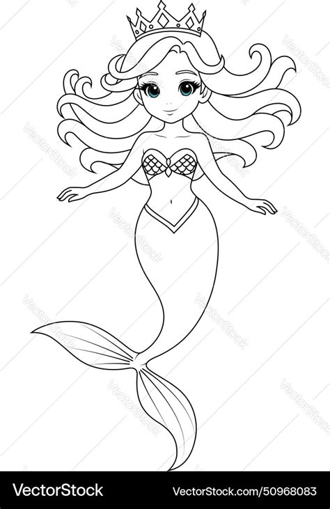 Kawaii Mermaid Princess Coloring Page Royalty Free Vector