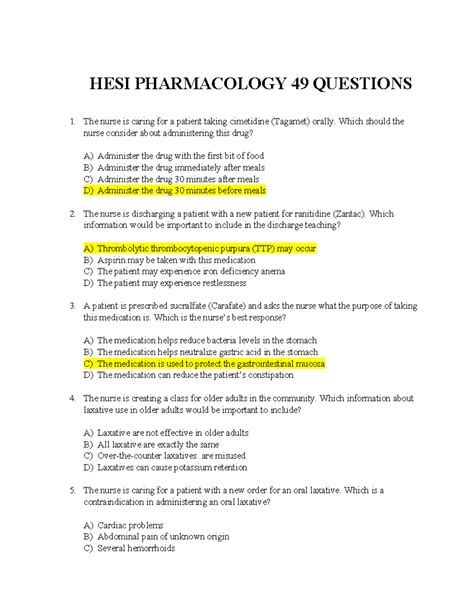 Version Hesi Pharmacology Questions With Most Highlighted