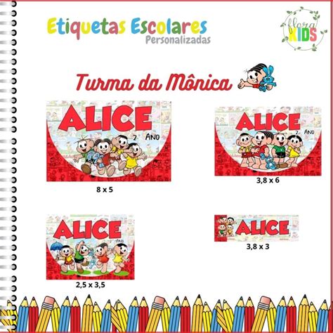 Kit Etiqueta Escolar Turma da Mônica 100 Und Elo7