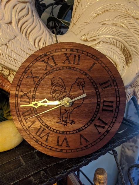 Chicken Clock Laser Etched On Red Mahogany Etsy Clock Handmade