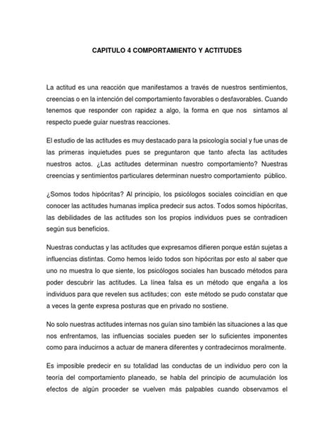 Capitulo 4 Comportamiento Y Actitudes Pdf Actitud Psicología