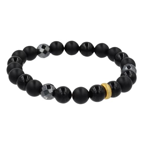 Black Onyx Bracelet With Gold Bead Accents Kamaria