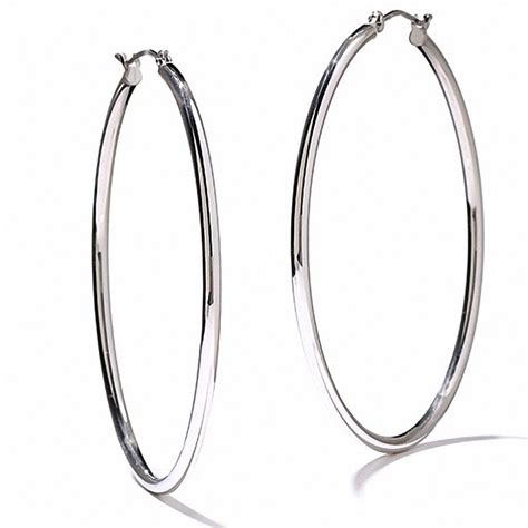 14k White Gold 47mm Polished Hinged Hoop Earrings Peoples Jewellers