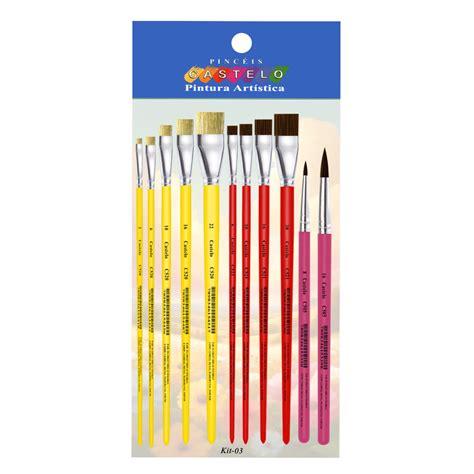 Kit De Pinceis Para Pintura Em Tela - Kit de Pinceis Castelo para Pintura em Tela - 11 Unidades Modelo 03 ...