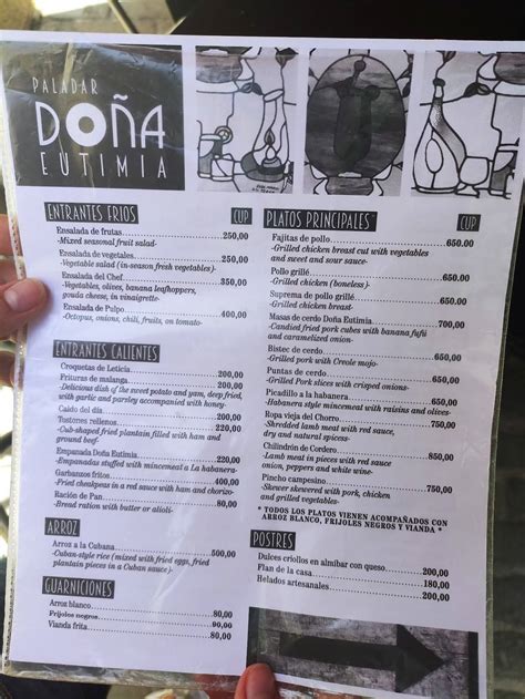 Menu at Paladar Doña Eutimia restaurant Havana