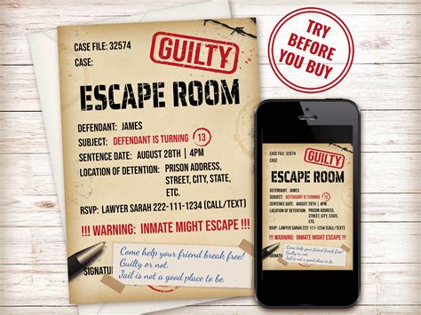 Jail Breakout Escape Room Birthday Invitation, Editable Prison Breakout