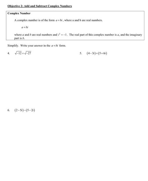 Solved Objective 2 Add And Subtract Complex Numbers Complex