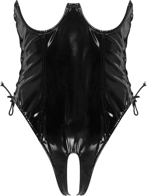 Amazon Feeshow Womens Sexy One Piece Shiny Leather Lingerie Bare