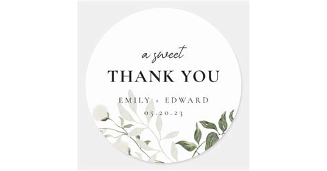 Sage Green And White Floral Wedding Thank You Classic Round Sticker