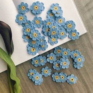 10 Small Forget Me Not Flower Applique Scrapbook Supplies Journal Kit