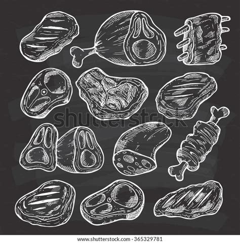 Set Meat Doodle On Chalkboard Background Stock Vector Royalty Free