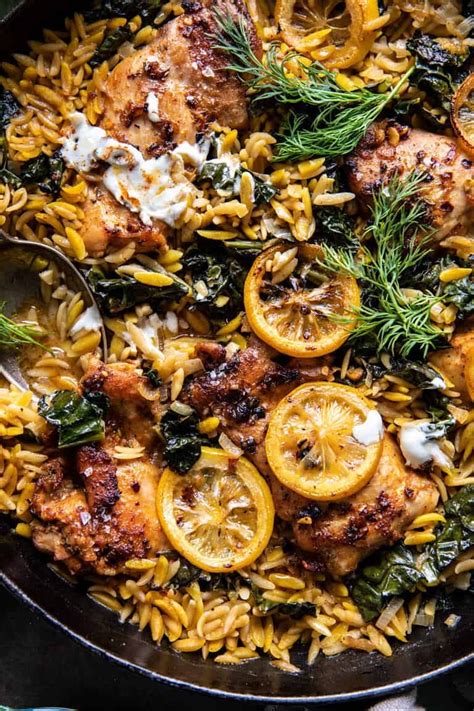 One Skillet Lemon Butter Dijon Chicken And Orzo With Feta Sauce Half