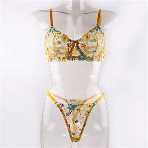 Zzyup Ml Sexy Embroidered Floral Lace Bra And Panty Set Russian Models Transparent Lingerie