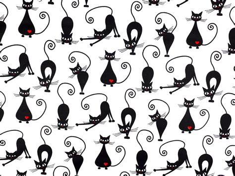 Black Cat Fabric Cats Print Fabric With Tiny Hearts By The Etsy