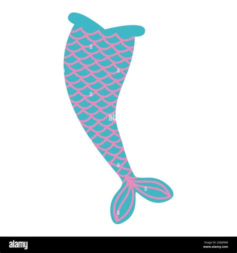 Blue Mermaid Tail With Pink Squama Isolated On White Background Vector Flat Illustration Stock