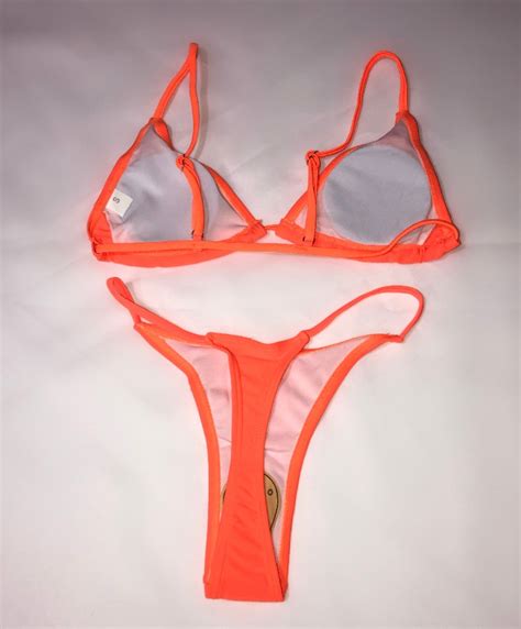 4 Piece Thong Bikini Set With Mesh Cover Up Skirt And Top Etsy