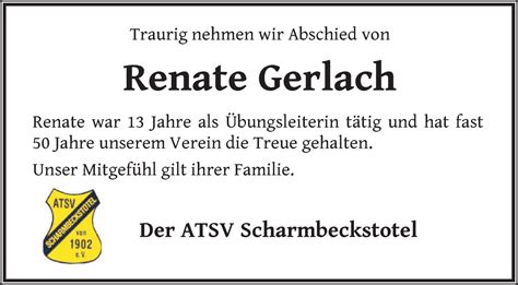 Traueranzeigen Von Renate Gerlach Trauer Gedenken