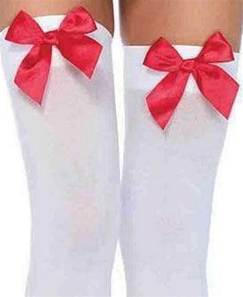 Leg Avenue Opaque Thigh Highs With Satin Bow Accent Stockings White