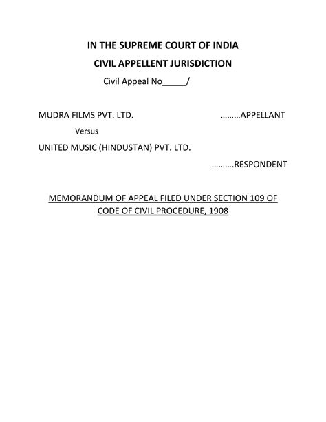 Moot Court Memorial Ii Notes In The Supreme Court Of India Civil Appellent Jurisdiction