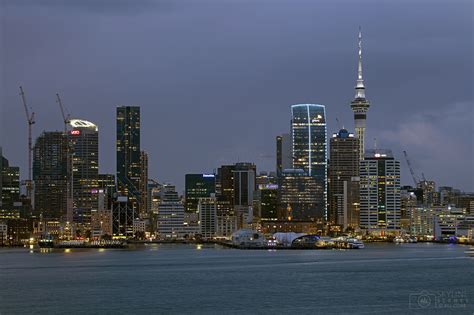 Auckland CBD skyline at sunset