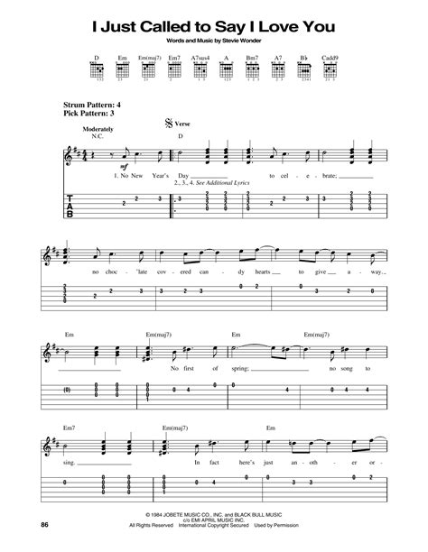 I Just Called To Say I Love You By Stevie Wonder Sheet Music For Easy