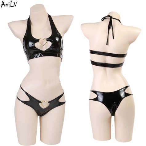 Sexy Set Anilv Demon Devil Girl Pu Leather Bikini Swimsuit Unifrom Come